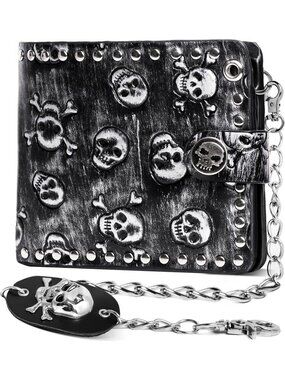 Unisex Rebel Edge Skull Gothic Chain Leather Bifold Punk Wallet